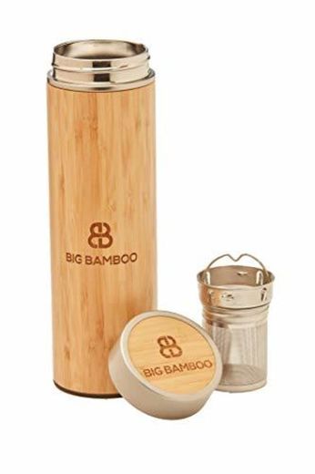 Big Bamboo - Infusor/termo de acero inoxidable aislado al vacío para bebidas