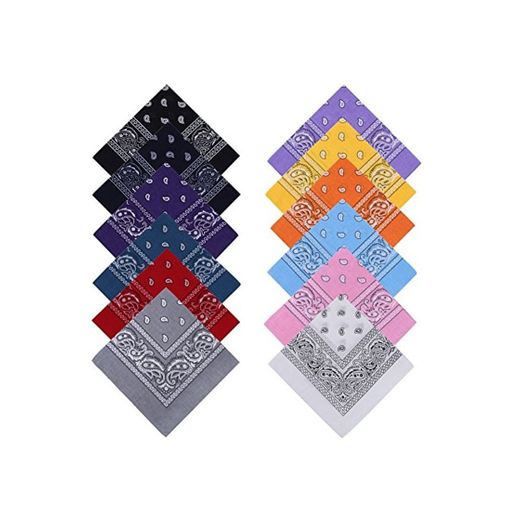 YISSVIC 12pcs Pañuelos Bandanas para Cabeza y Cuello Multicolor Múltiple de 100%