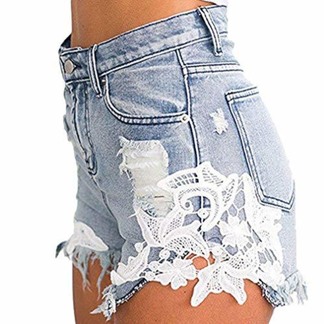 Social Mujeres de la Borla Pantalones Cortos de Mezclilla Encaje Sexy Flor Costura