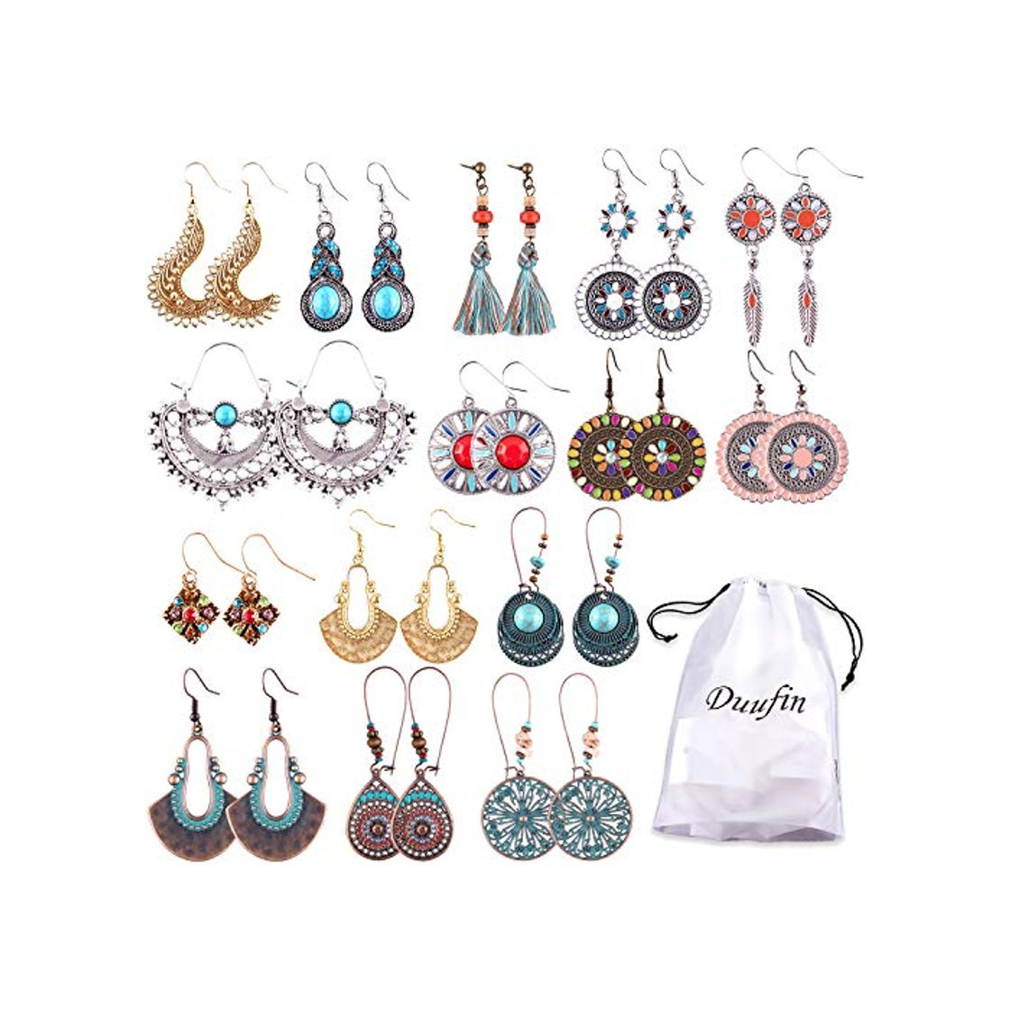 Fashion Duufin 15 Pares Pendientes Bohemios Vintage Pendientes Boho Earrings para Mujer