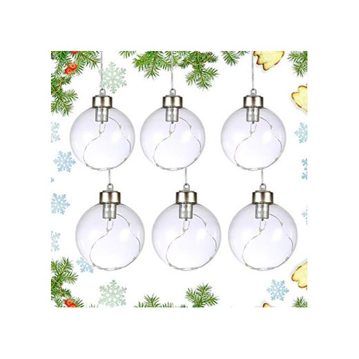 6 bolas de Navidad colgantes de cristal con luz blanca cálida de