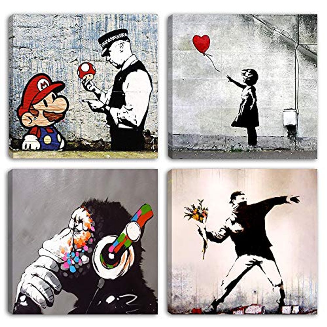 Social Degona Cuadros modernos Banksy 4 piezas 30 x 30 cm cada uno.