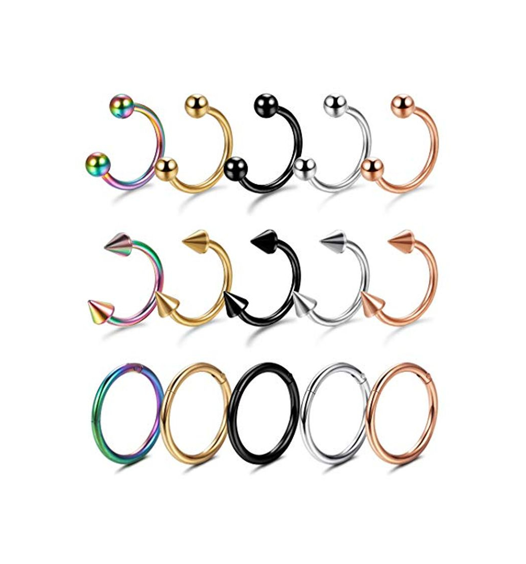 Social Briana Williams 16G 9pcs Septum Clicker Acero Quirúrgico Nariz Labio Hélice Cartílago Tragus Aro Oreja Segmento Cuenta Cautiva Herradura Piercing