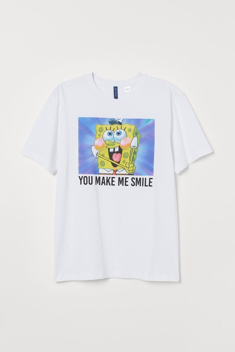 Moda Camiseta Regular Fit - Blanco/Bob Esponja - HOMBRE | H&M ES