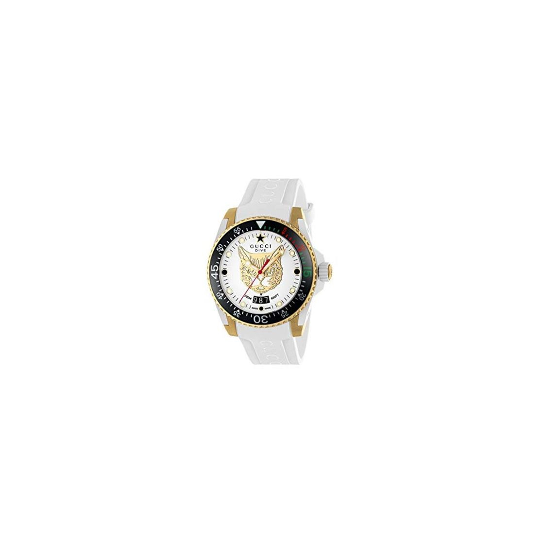 Fashion Gucci Reloj de Buceo cauuciu Carcasa Blanca con pvd con Oro Amarillo