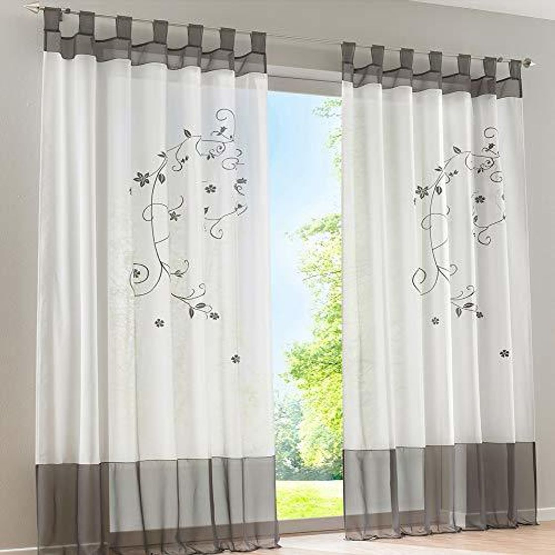 Producto laamei Visillos Bordado para Ventanas Voile Cortina Translúcidas con Bordado Floral Decoración