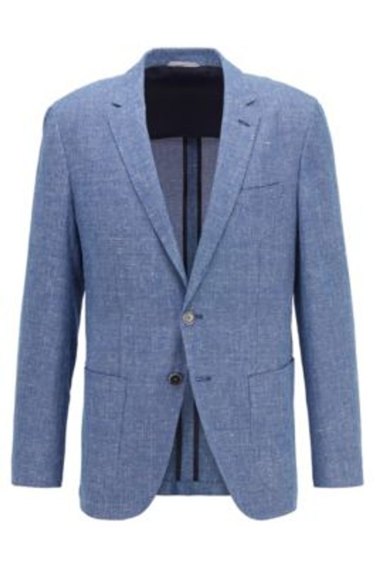 Social BOSS - Slim-fit jacket in micro-patterned cotton and linen
