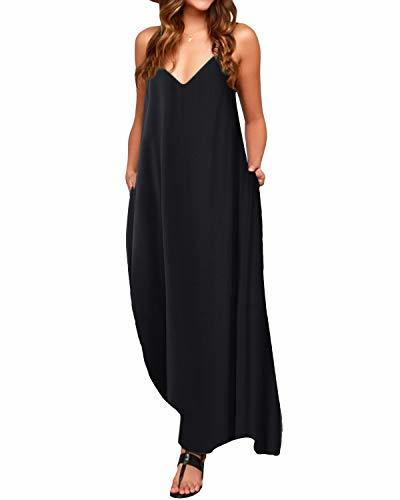 Social ACHIOOWA Mujer Vestido Elegante Playa Casual Dress Cuello V Sin Manga Túnica
