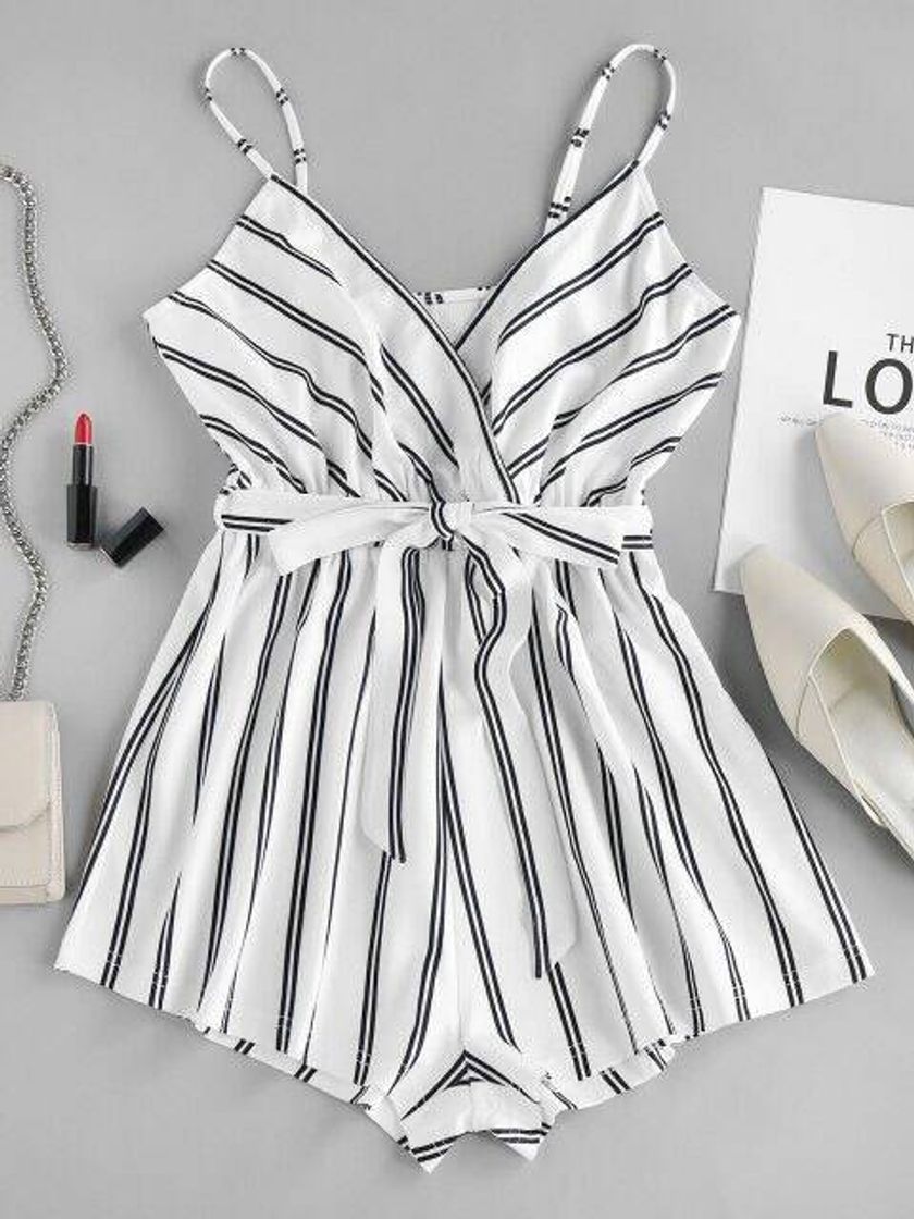 Social ZAFUL Romper Cami às riscas - Branco Xl