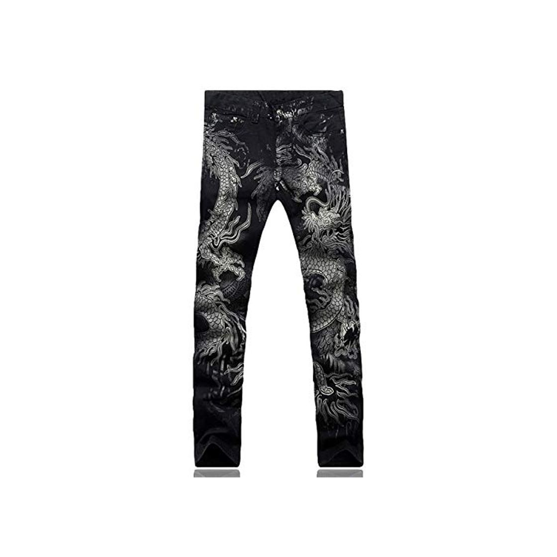 Social Loeay Moda para Hombre Jeans con Estampado de Dragones Dibujo Coloreado para Hombre Pantalones Pintados Pantalones Largos Negros elásticos Negro 34