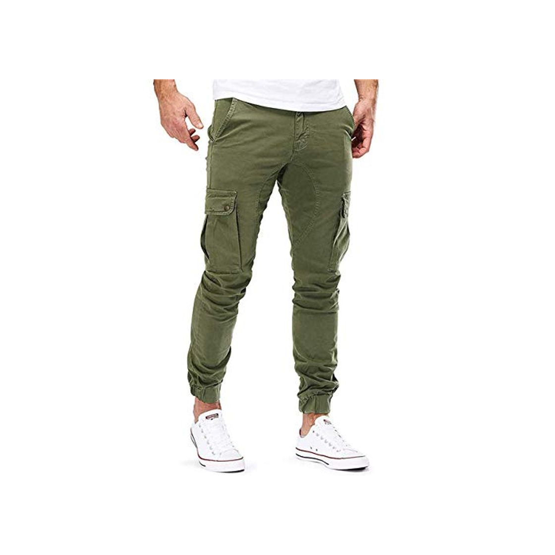 Social Loeay Pantalones de Carga de otoño para Hombre Bolsillos Laterales con Tobillo Joggers Cordón de Color sólido Cintura elástica Slim Fit Pantalón Largo Casual Ejército Verde XL
