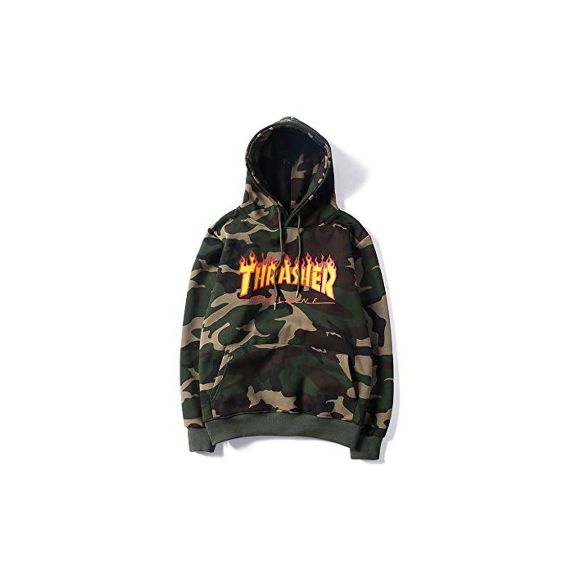 Social ZALA Thrasher Flame Logo Pullover Sudadera, Hood con Estampado de Camuflaje con