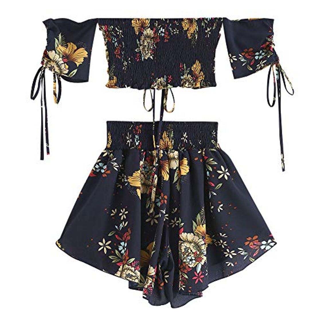 Social ZAFUL Trajes de Baño Mujer Top Corto Lazada Delantera Estampado Hombro Descubierto