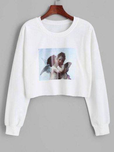 Raw Cut Renaissance Art Angel Print Sweatshirt - White M

 