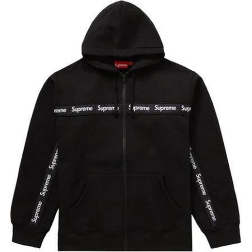 Supreme Text Stripe Zip Up Hooded Sweatshirt Black – Streetwear ...