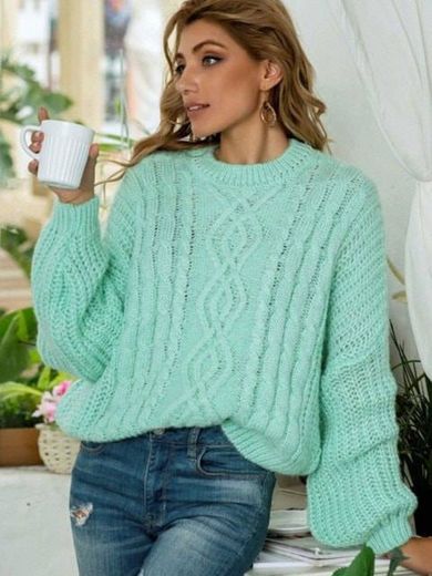 Cable Knit Chunky Oversized Sweater - Green

