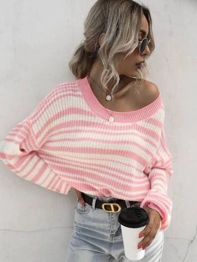 ZAFUL Striped Drop Shoulder Jumper Sweater - Multi S

