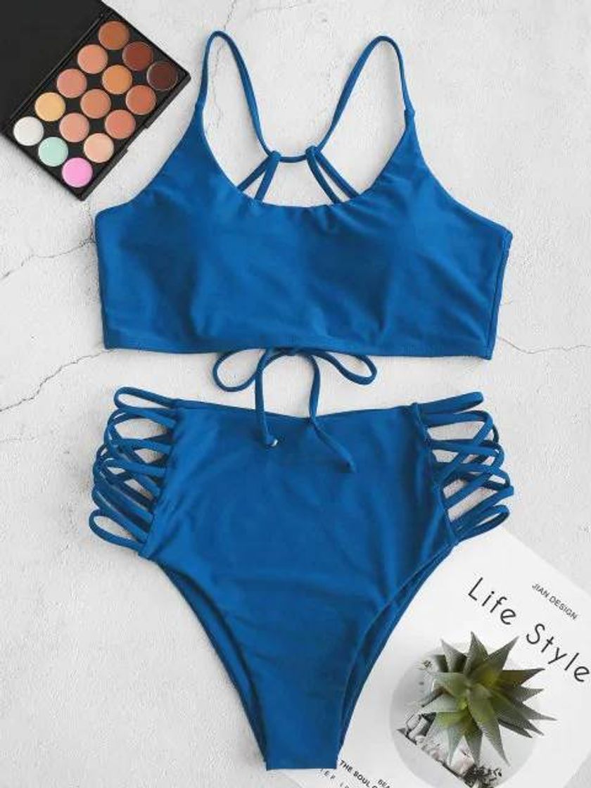 Social ZAFUL Criss Cross High Waisted Strappy Tankini Swimsuit - Oc