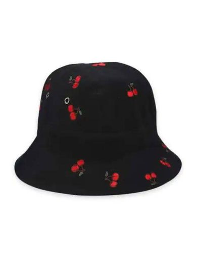 Embroidery Cherry Bucket Hat - Black

