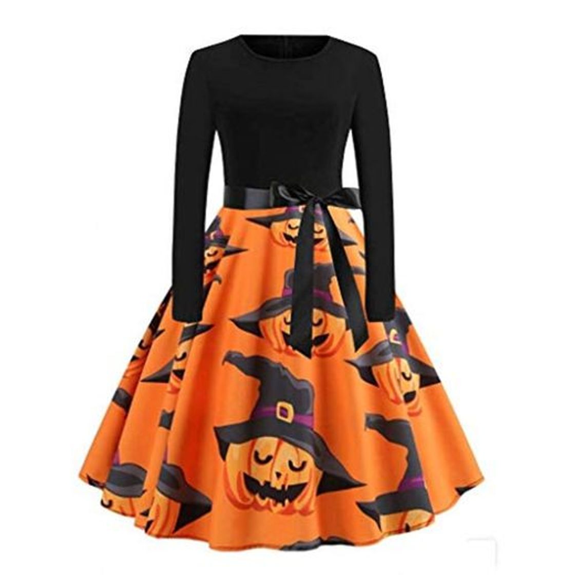 SHOPZZ Disfraz De Halloween Halloween Vintage Flare Dress Mujer Manga Larga Notas