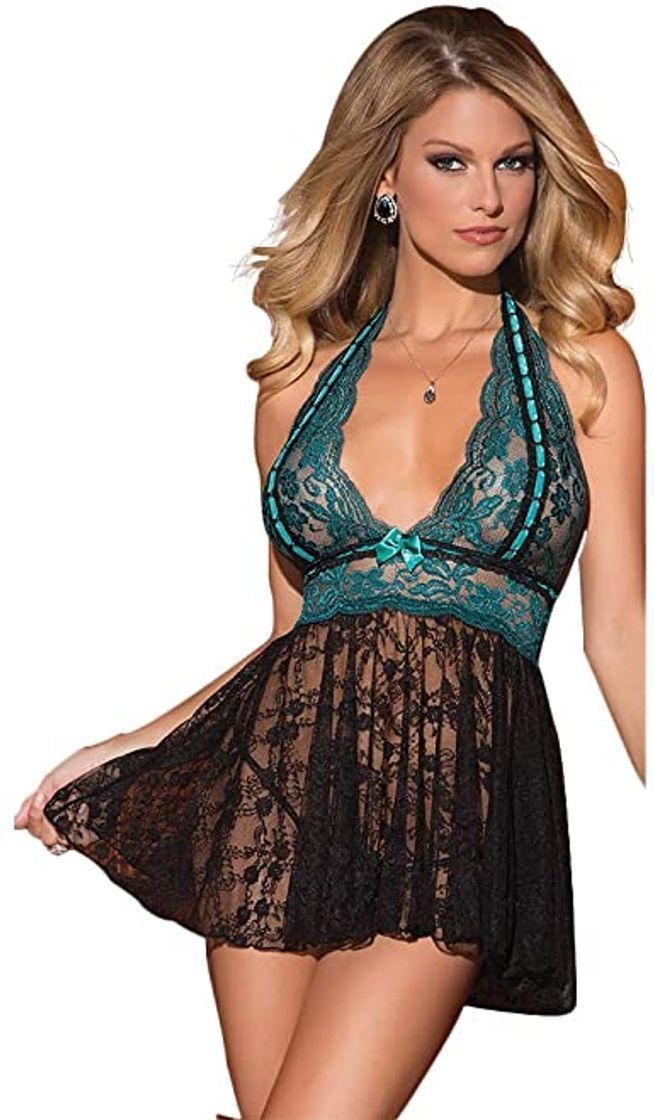 Social EVBEA Lencería Mujer Erótica Babydoll con Tanga Ropa Interior Sexy Dormir Vestido Camisones Encaje con Cordón Pijamas Femenina Hot Lencería Tentación