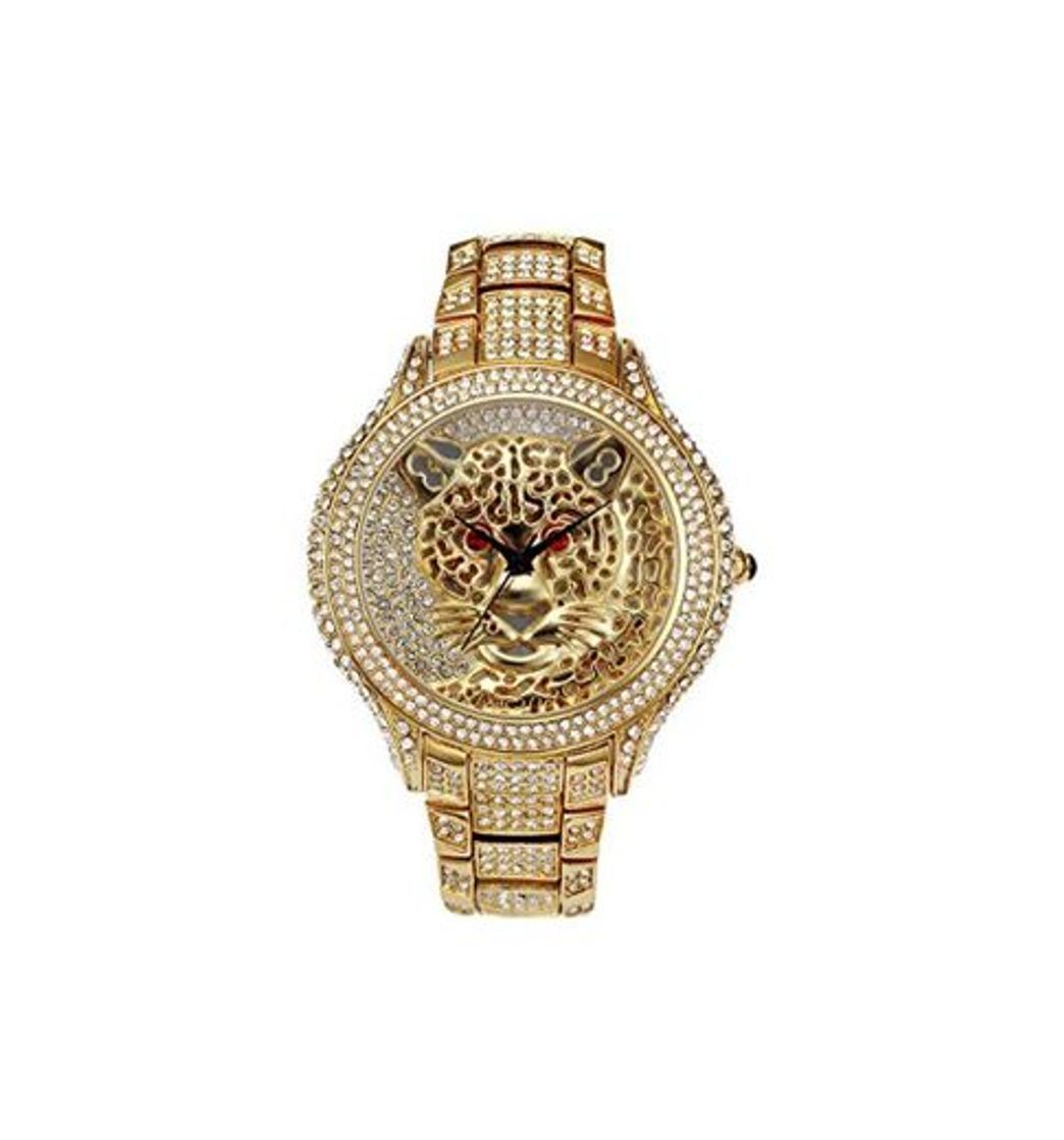 Producto Reloj de cuarzo redondo para mujer, con tachuelas de diamante, resistente al