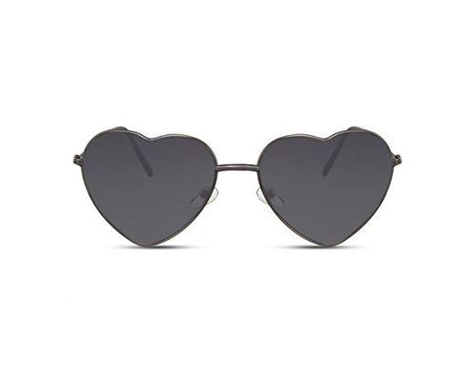 Cheapass Gafas de Sol Metal Heart Shaped Frame in Gun Metal con Lentes Oscuras protección UV400 Mujer