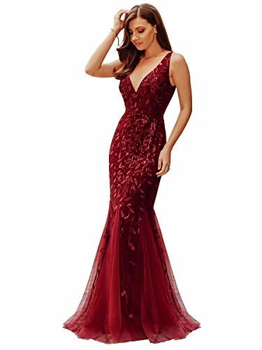 Fashion Ever-Pretty a Sirena Tul Vestido de Noche Cuello en V sin Respaldo