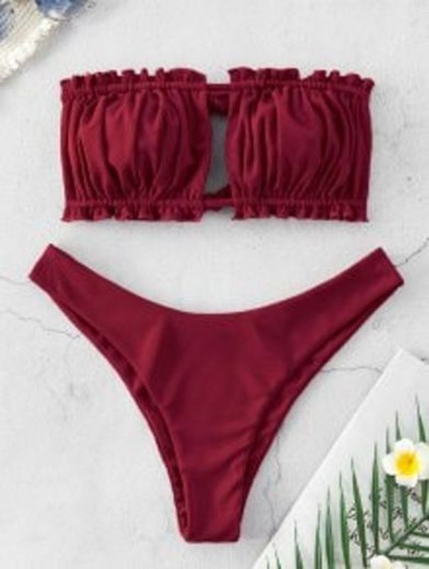 Social 2020 ZAFUL Ribbed Tie Cutout Bandeau Bikini Swimsuit In SILK ...