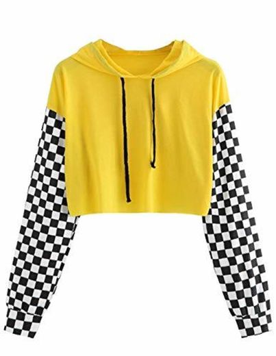 Sudaderas Mujer Cortas, Sudaderas Chicas Adolescentes con Capucha Otoño Manga Larga Patchwork