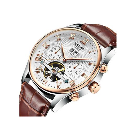 Sharplace Lujo KINYUED Hombre Reloj Mecánico Automático Hueco De Cuero Genuino Accesorios