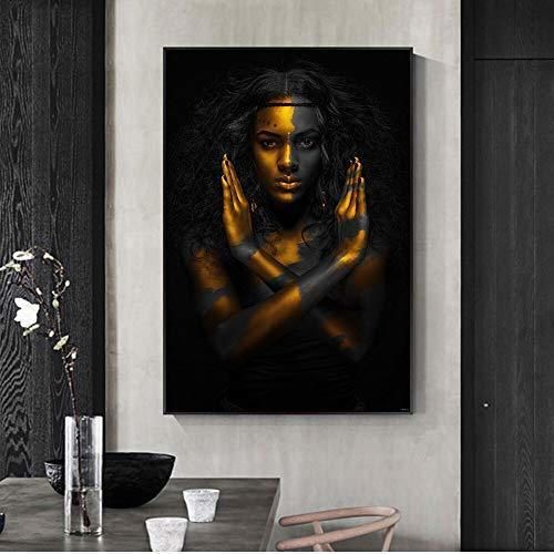 tzxdbh Maquillaje Dorado Home Wall Art Impresiones de Lienzo Sexy Black Girls