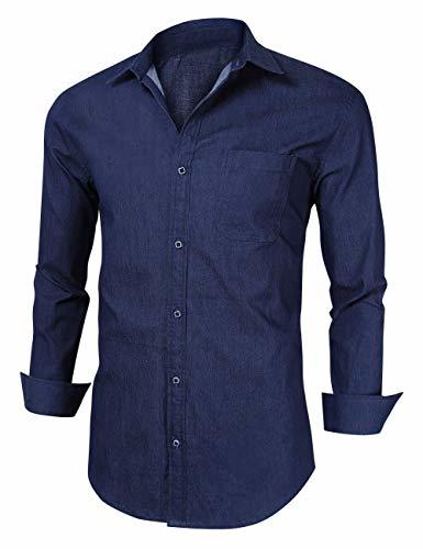 Product KUULEE Hombre Camisa Manga Larga Slim Fit Camisa Vaquera/Camisa a Cuadros Rejilla