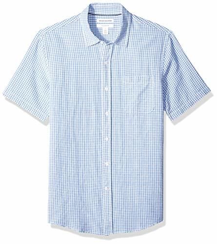 Amazon Essentials - Camisa de lino a rayas, de manga corta y
