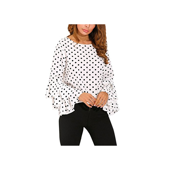 Social Goodsatar Moda De las mujeres Manga de campana Camisa suelta del lunar