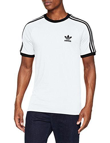 adidas Tres Bandas Camiseta de Manga Corta, Hombre, Blanco