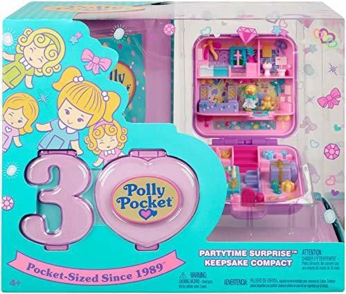 Polly Pocket - Maletín del 30 aniversario Partytime Surprise, muñeca con accesorios
