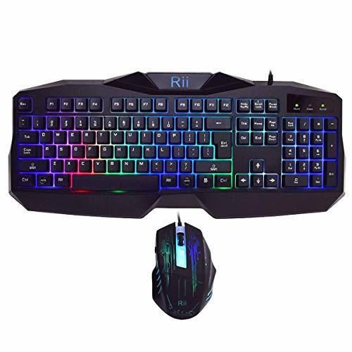 Teclado Gaming Rii RM400 Combo Rainbow Retroiluminación ,Teclado y Ratón con Cable,ratón