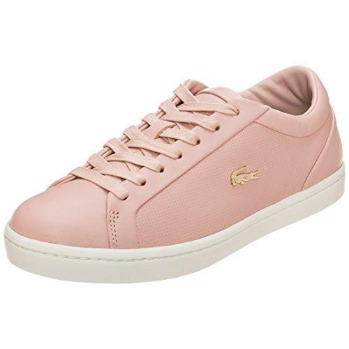Lacoste Women'S Straightset 118 2 Perforated Leather Trainer Natural-Pink-4 Size 4