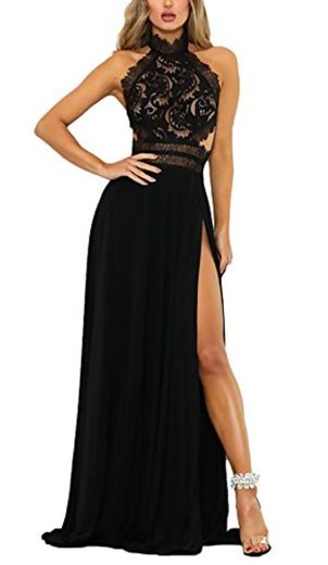 Mujer Vestidos De Fiesta Largos De Noche Elegantes Transparentes Ropa Dama Moderno Encaje Splicing Sin Mangas Sin Espalda Talle Alto con Aberturas Vestido Largo Vestidos Coctel