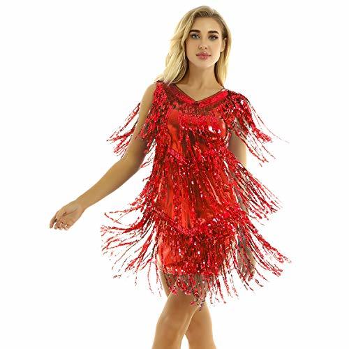 Moda inhzoy Vestido de Baile Latino Lentejuelas para Mujer Vestido de Rumba Tango