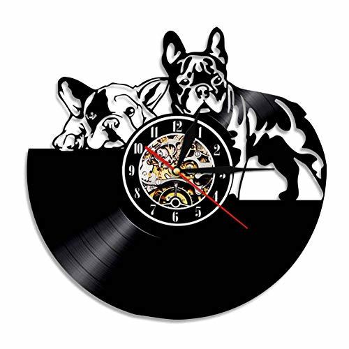 Social EOXO Relojes De Pared Adhesivos 1 Bulldog Dog Vinyl Record Reloj De
