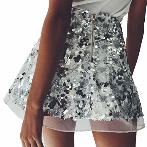 Place A-Line Falda Muje De Lentejuelas Brillantes De Tul En Perspectiva Cintura Alta