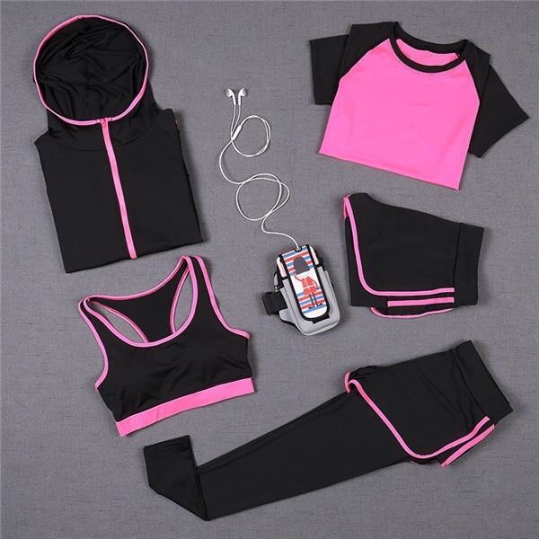 Social $48.99
Women 5PC Yoga Set for Running T-Shirt Tops Sports Br