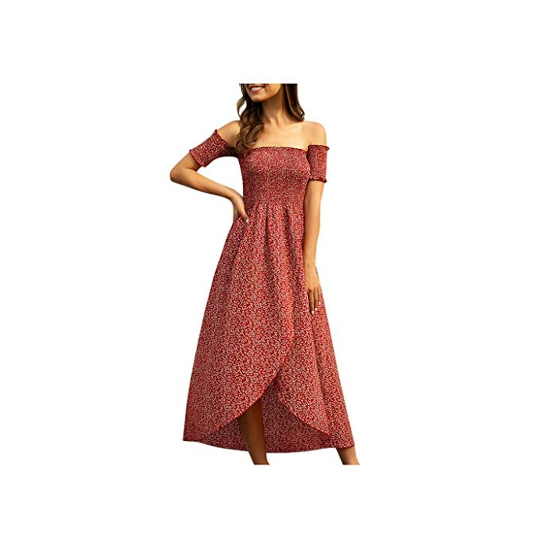 Social LeeMon Casual Bohemian Print Wrapped Chest Short Sleeve Big Swing Dress para mujer rojo XL