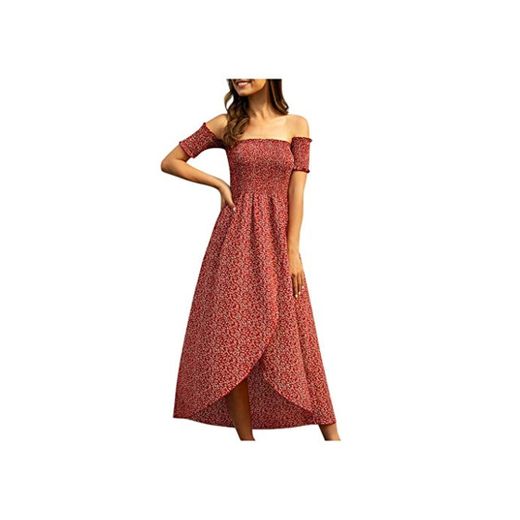 LeeMon Casual Bohemian Print Wrapped Chest Short Sleeve Big Swing Dress para mujer rojo XL
