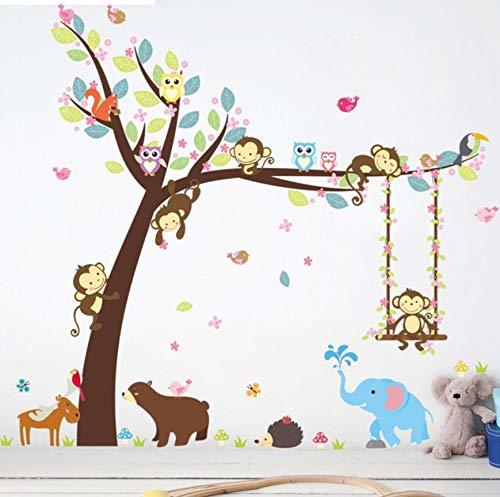 Social Floresta Feliz Animais Urso Coruja Insolente Macaco Árvore Balanço Diy Adesivo de