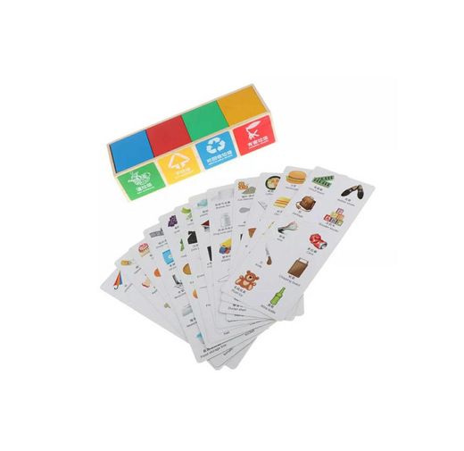 Wooden Trash Can Toys and 110 Cards Garbage for Preschool