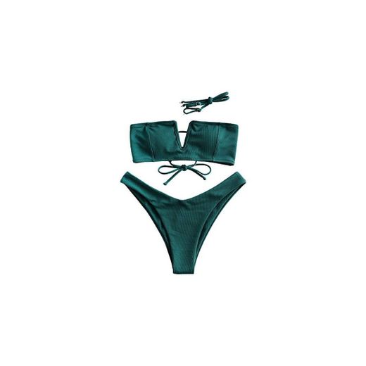 ZAFUL Bikini de corte alto para mujer con lazo