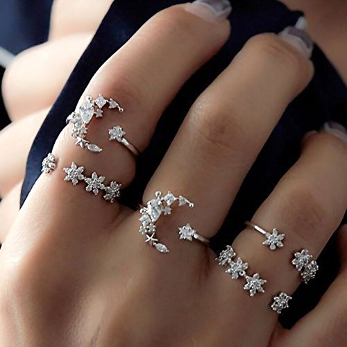 Productos Leisial 5piezas Juego de Anillos de Nudillo Midi Dedo Rhinestone Anillos de